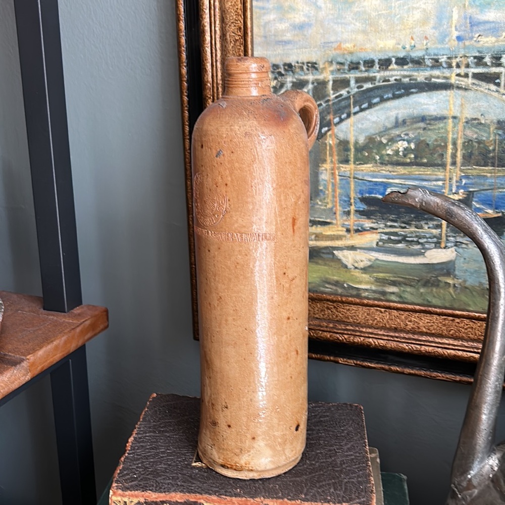 ANTIQUE German 1844 NASSAU Stoneware Bottle Artist Signed - Picture 2 of 12